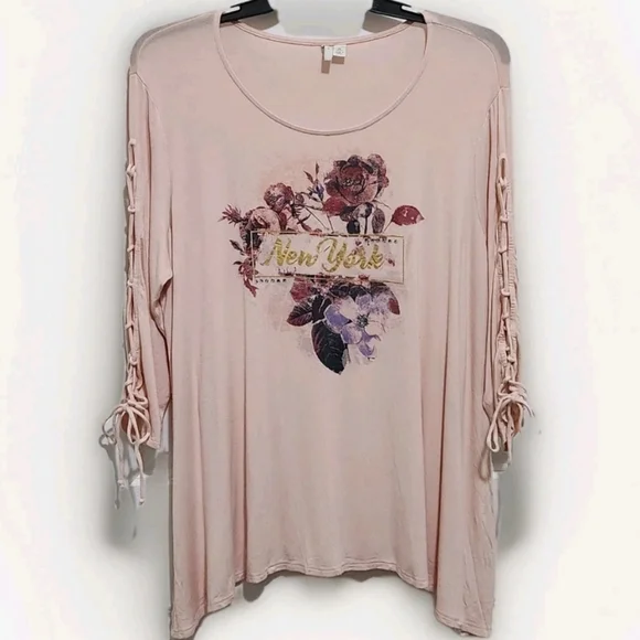 Cato Est 1948 Women's XL Pink 3/4 Lace Up Sleeve Tunic New York Lightweight - Picture 1 of 7